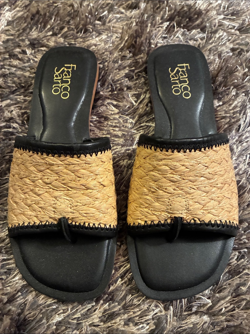 🌻 Franco Sarto Peggy Rattan Slide Sandals 7.5